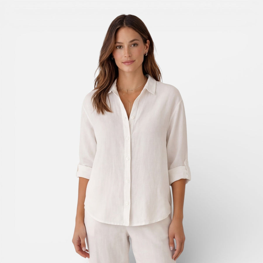 Women's relaxed-fit linen-look button-up shirt