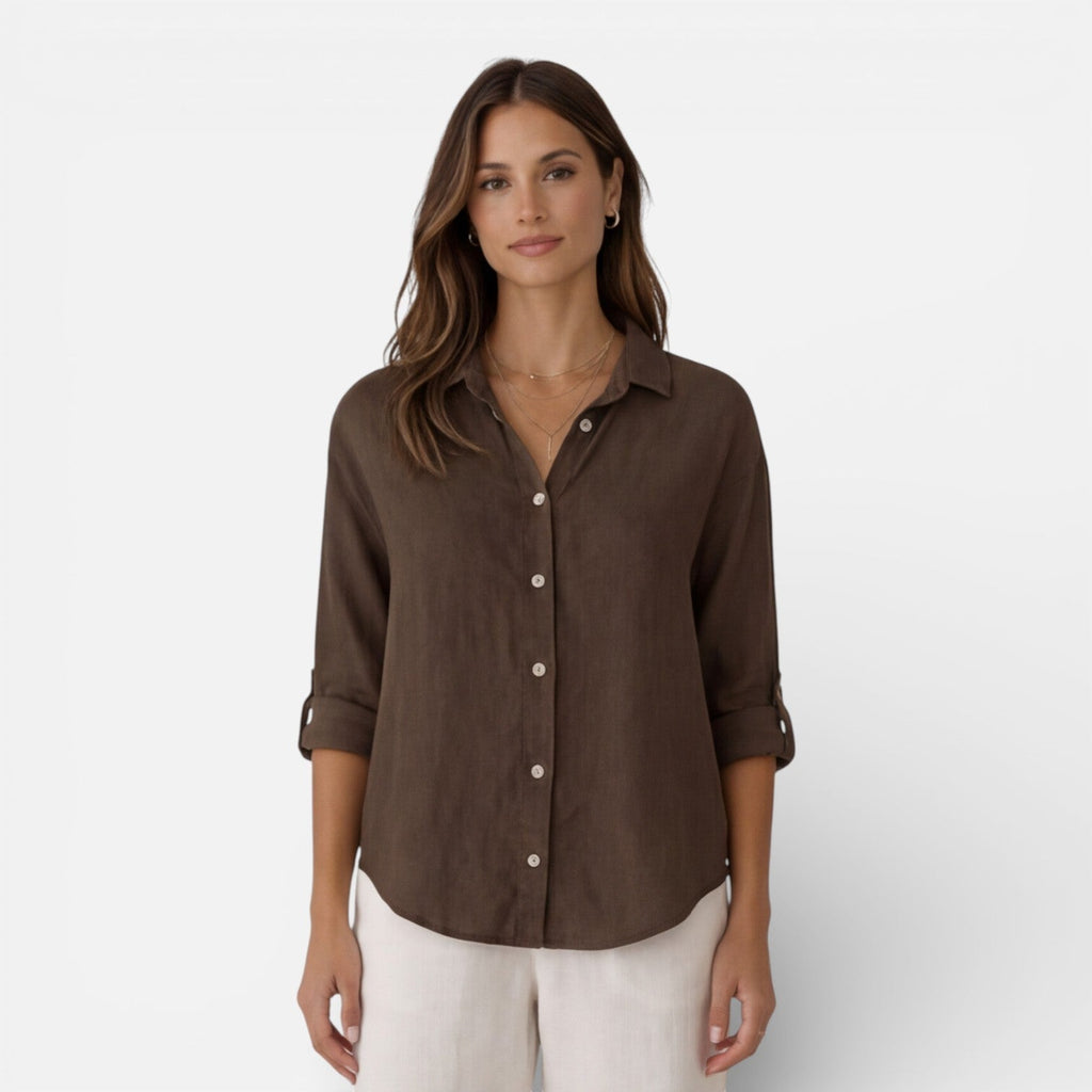 Women's relaxed-fit linen-look button-up shirt