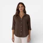 Women's relaxed-fit linen-look button-up shirt