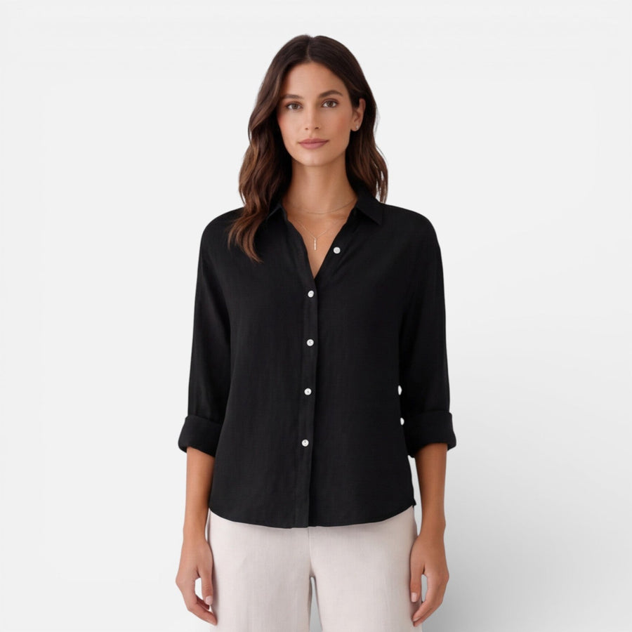 Women's relaxed-fit linen-look button-up shirt