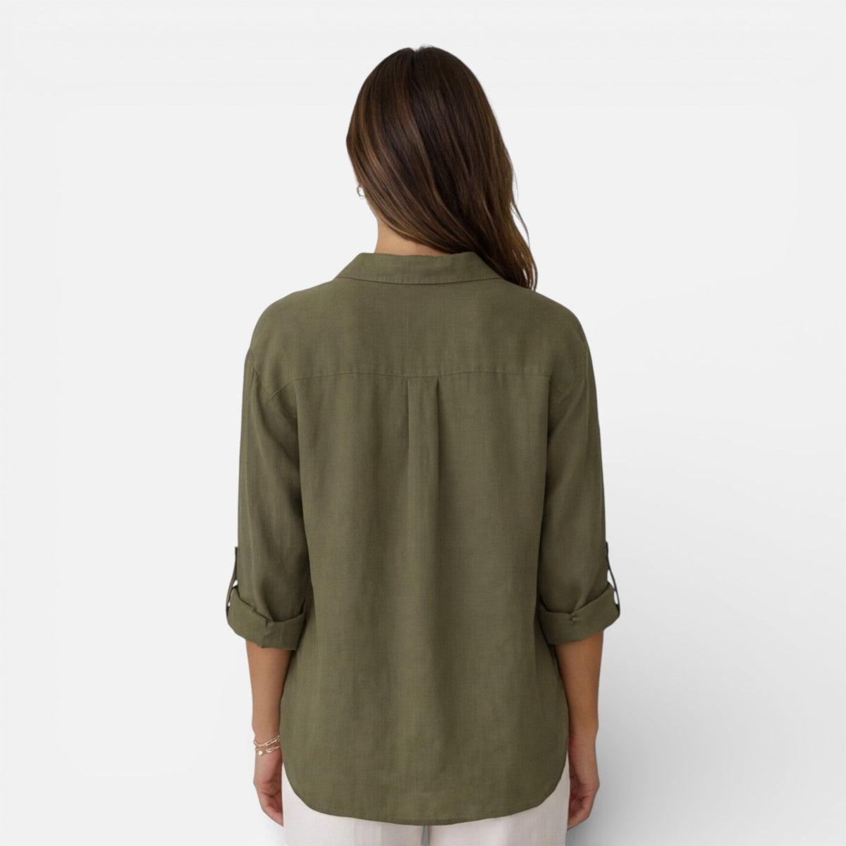Women's relaxed-fit linen-look button-up shirt