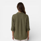 Women's relaxed-fit linen-look button-up shirt