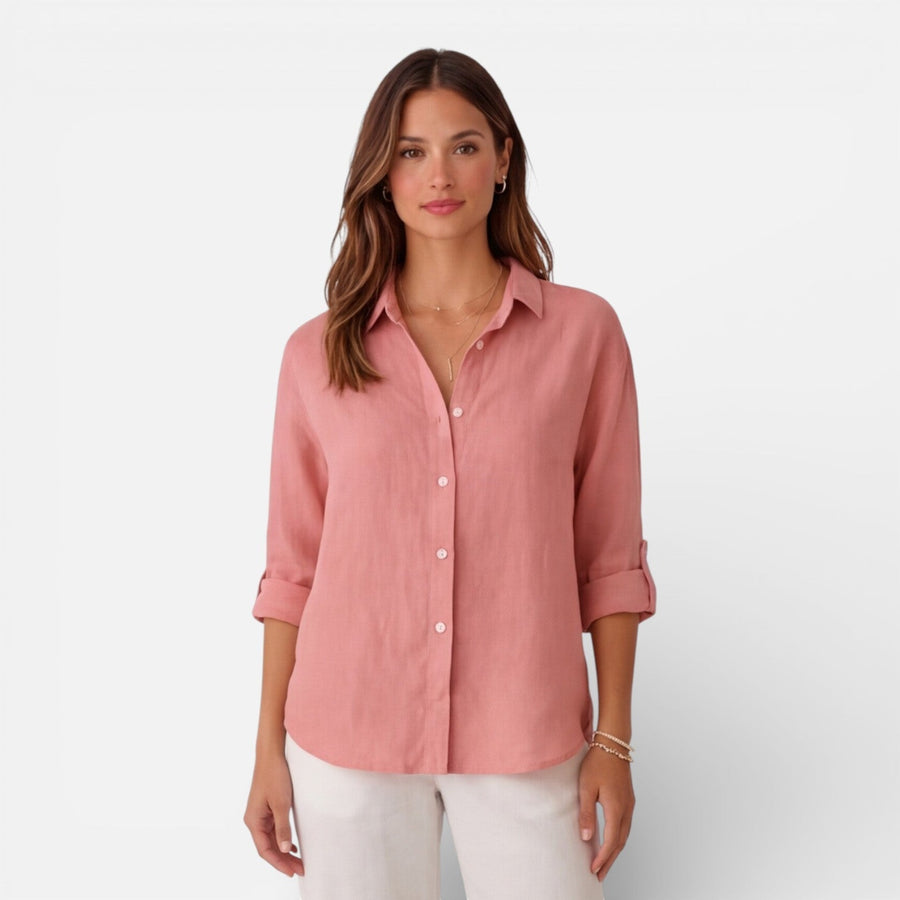 Women's relaxed-fit linen-look button-up shirt