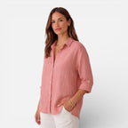 Women's relaxed-fit linen-look button-up shirt