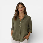 Women's relaxed-fit linen-look button-up shirt