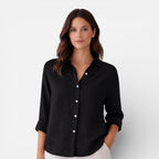 Women's relaxed-fit linen-look button-up shirt