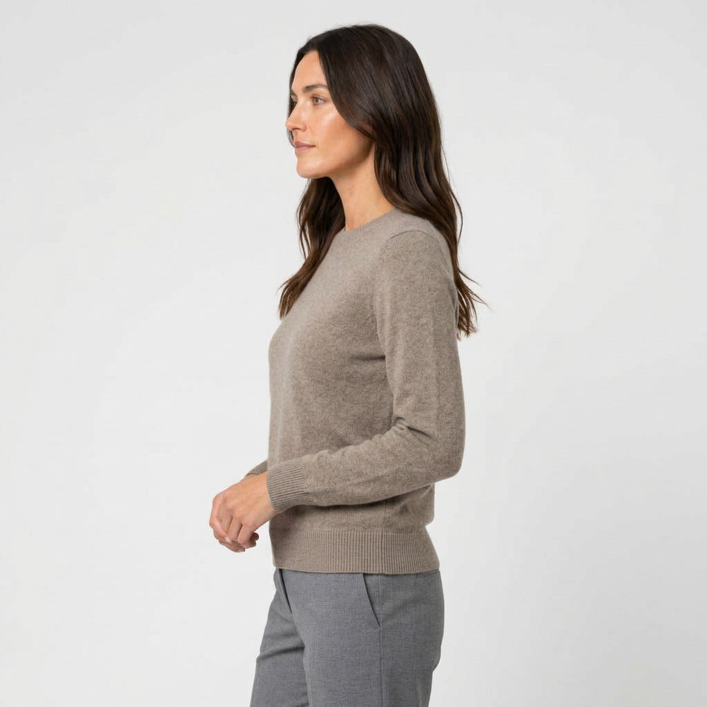 Women's Fitted Crew Neck Jumper in Taupe | Frampton – side view