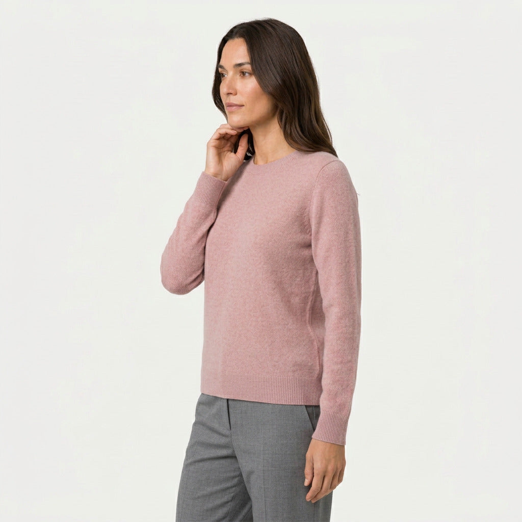 Women's Fitted Crew Neck Jumper in Dusty Pink | Frampton – side view