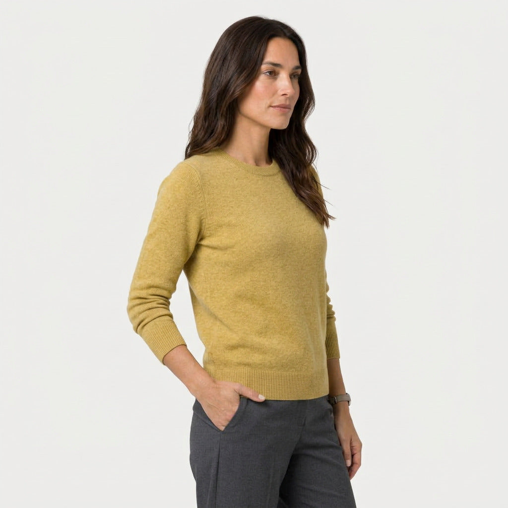 Women's Fitted Crew Neck Jumper in Mustard | Frampton – side view