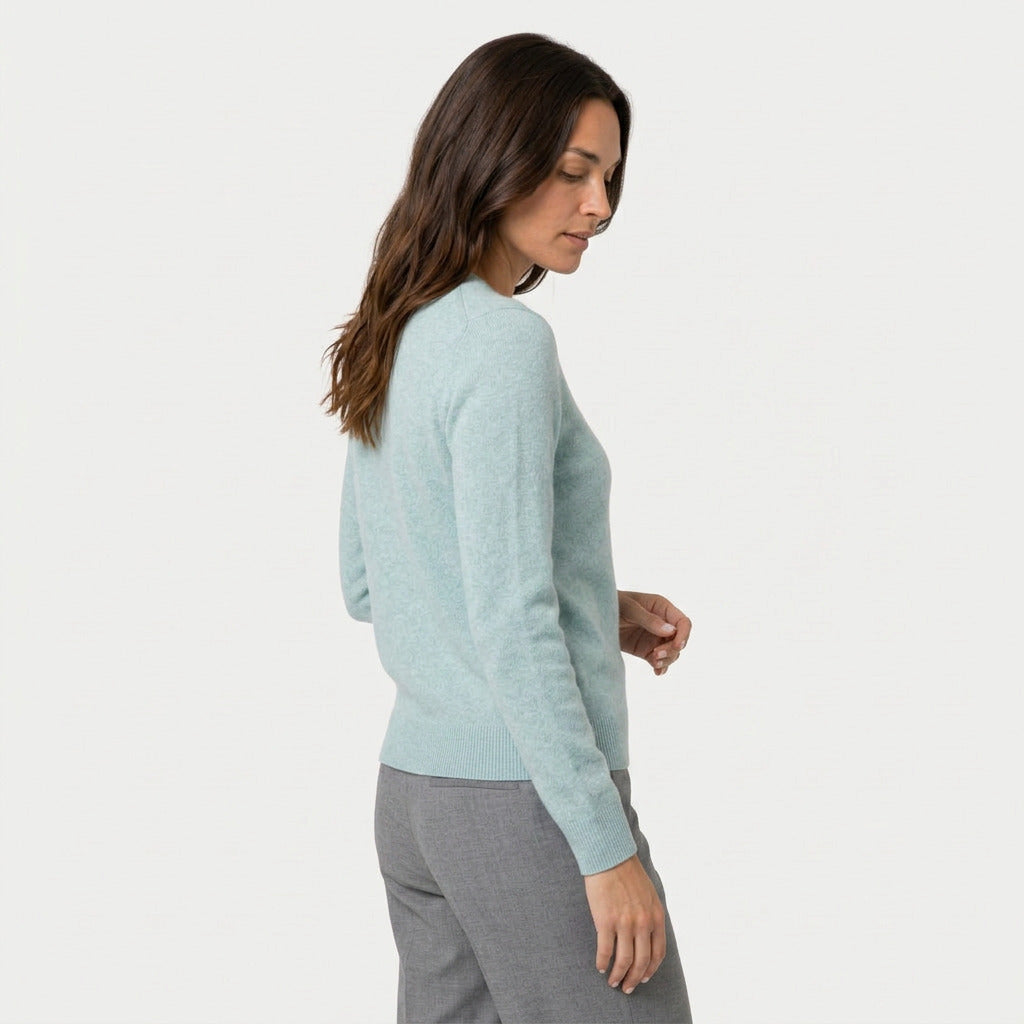 Women's Fitted Crew Neck Jumper in Mint | Frampton – side view