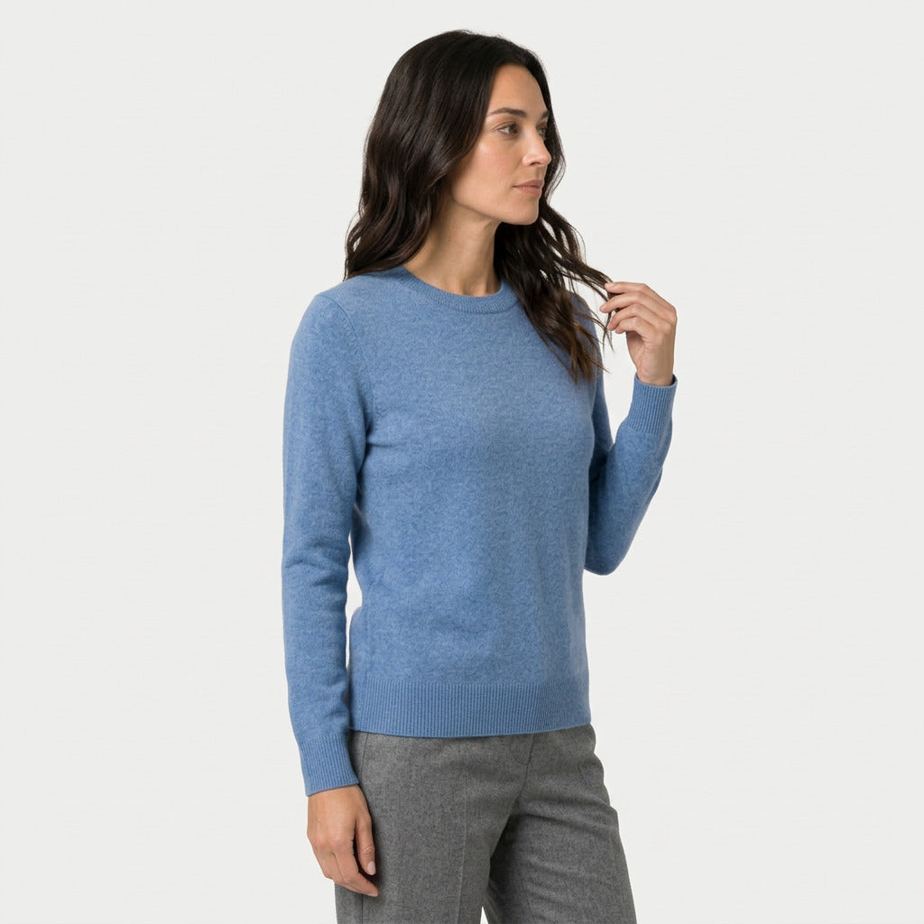 Women's Fitted Crew Neck Jumper in Blue | Frampton – side view