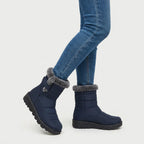 Women's faux fur collar snow boots in Navy | Kimmeridge – side view