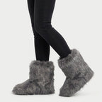 Women's fluffy faux fur boots in Grey | Goadby – side view