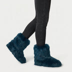 Women's fluffy faux fur boots in Navy | Goadby – side view