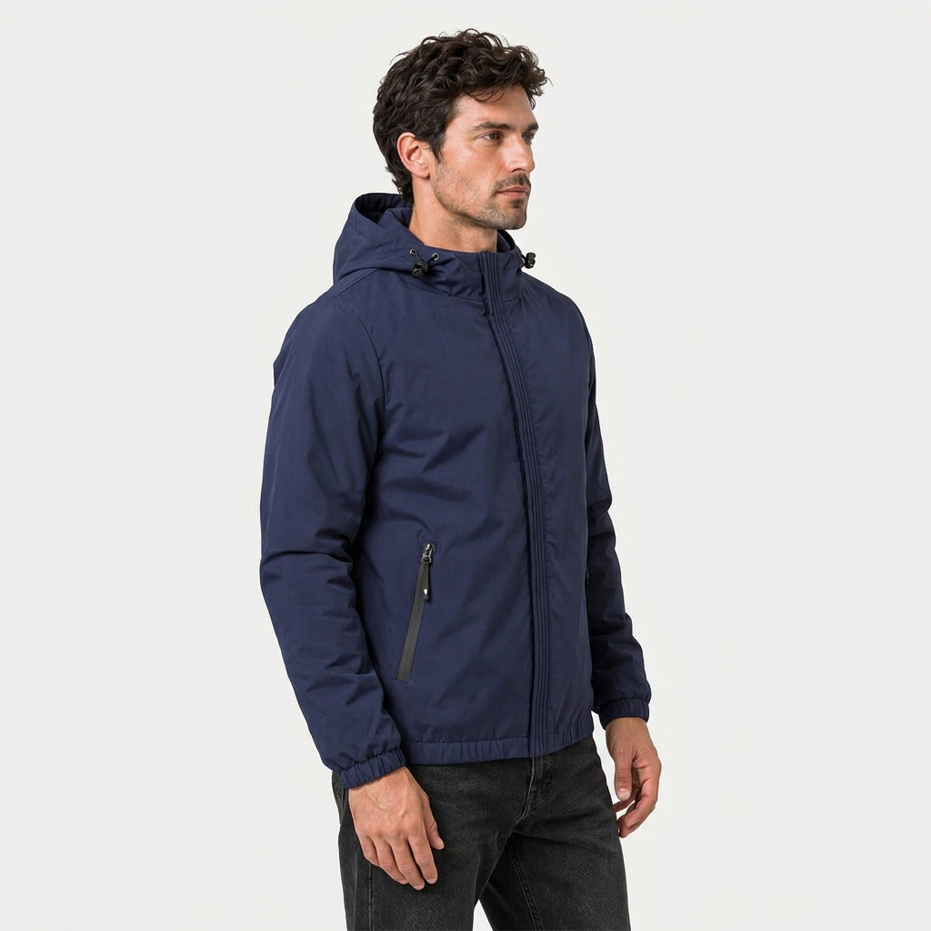 Men's hooded windbreaker in Navy | Meldon – side view