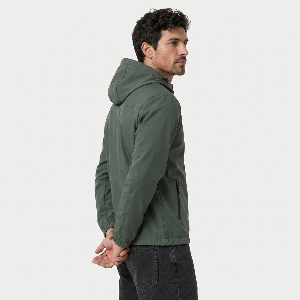 Men's hooded windbreaker in Dark Green | Meldon – side view