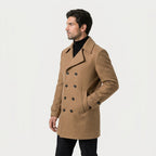 Men's double-breasted overcoat in Camel | Saxtead – side view