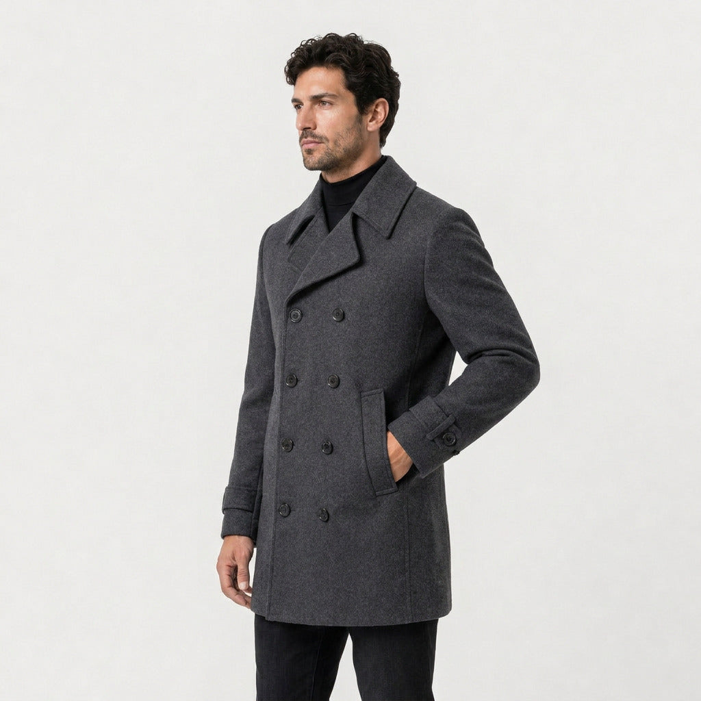 Men's double-breasted overcoat in Grey | Saxtead – side view