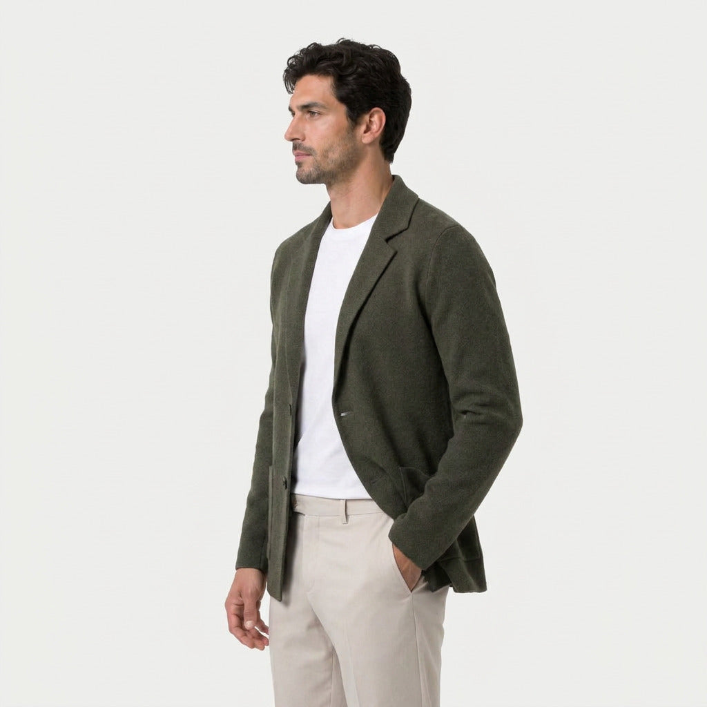 Men's knitted blazer in Olive | Swanbourne – side view