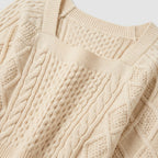 Women's cropped cable knit jumper with puff sleeves in Cream | Ickleton – detail view