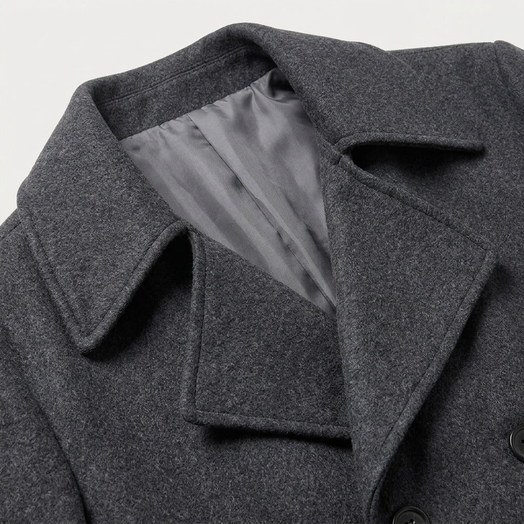 Men's double-breasted overcoat in Grey | Saxtead – detail view
