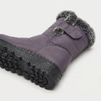 Women's faux fur collar snow boots in Purple Grey | Kimmeridge – detail view