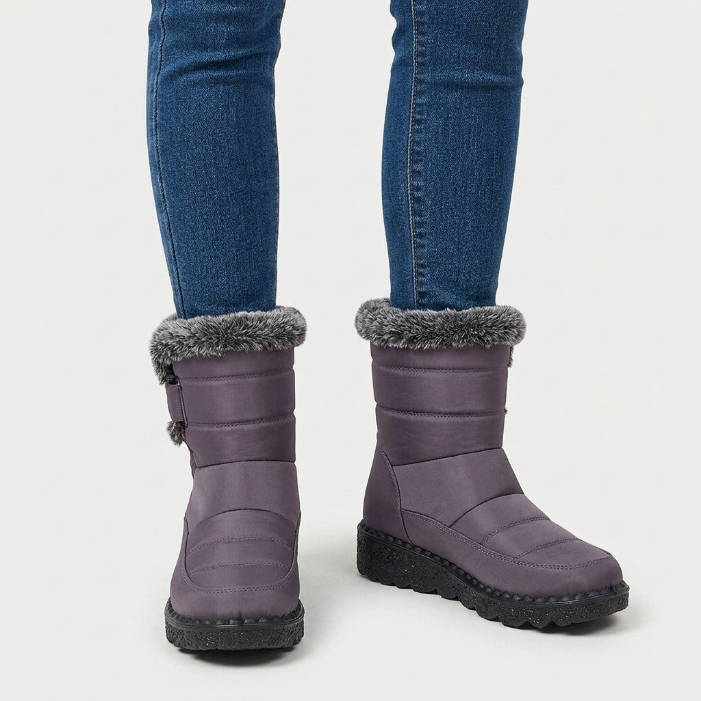 Women's faux fur collar snow boots in Purple Grey | Kimmeridge – front view