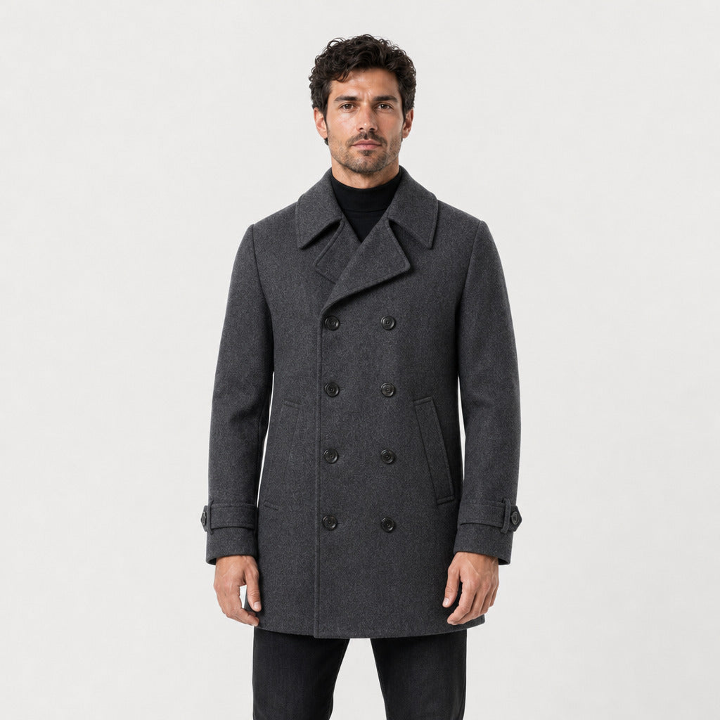 Men's double-breasted overcoat in Grey | Saxtead – front view