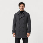 Men's double-breasted overcoat in Grey | Saxtead – front view