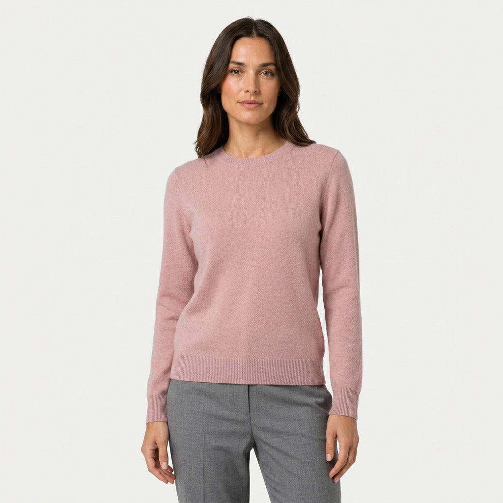 Women's Fitted Crew Neck Jumper in Dusty Pink | Frampton – front view