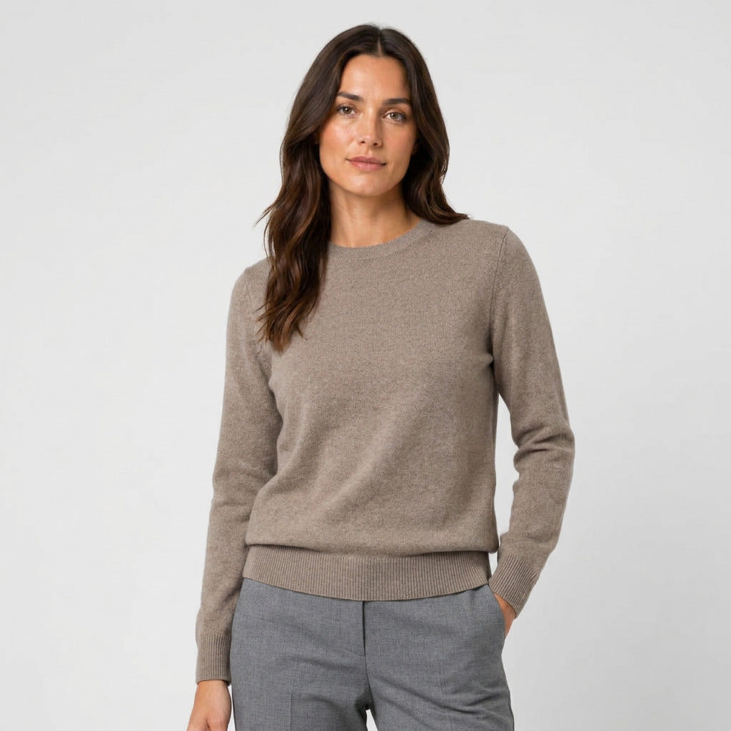 Women's Fitted Crew Neck Jumper in Taupe | Frampton – front view