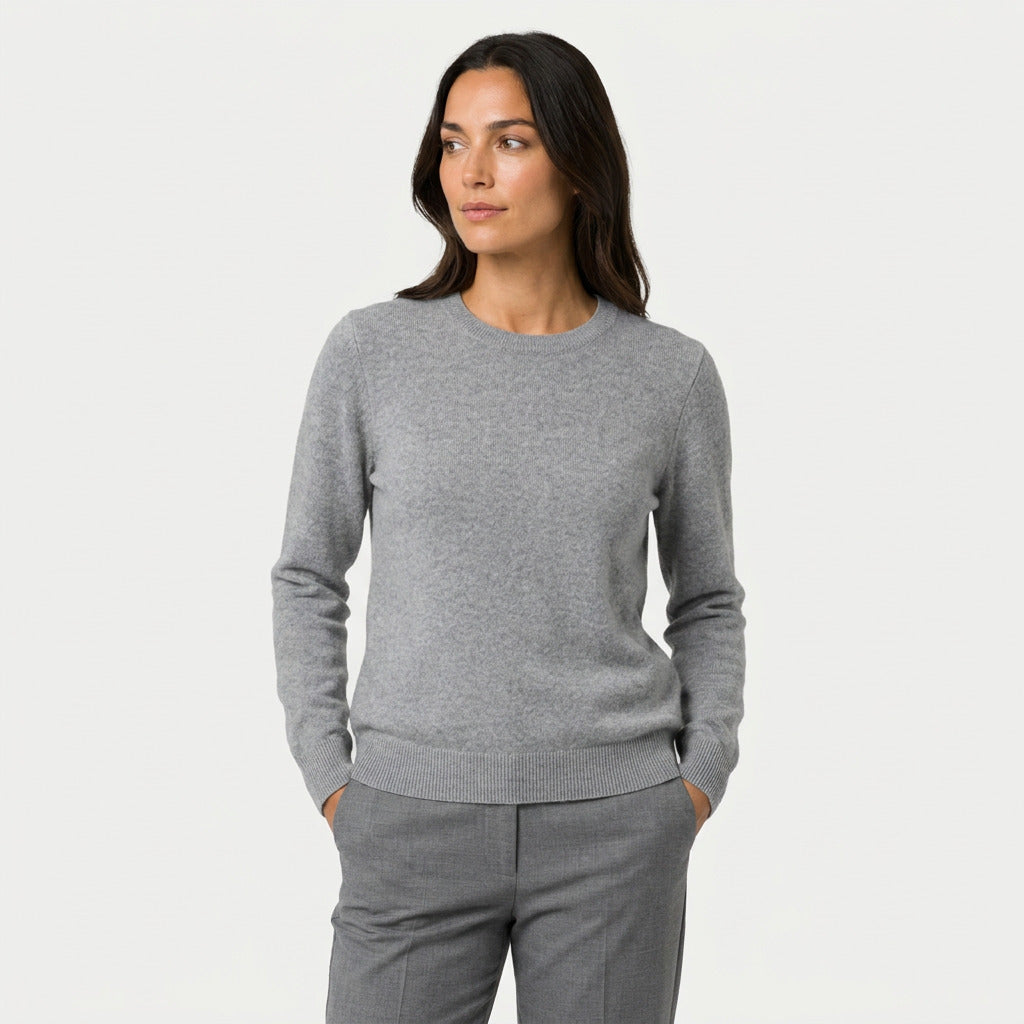 Women's Fitted Crew Neck Jumper in Grey | Frampton – front view