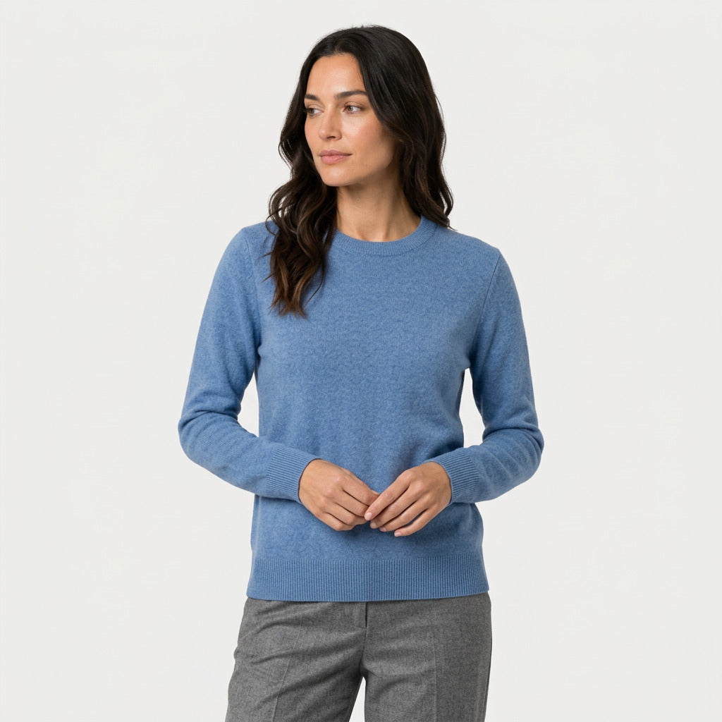 Women's Fitted Crew Neck Jumper in Blue | Frampton – front view