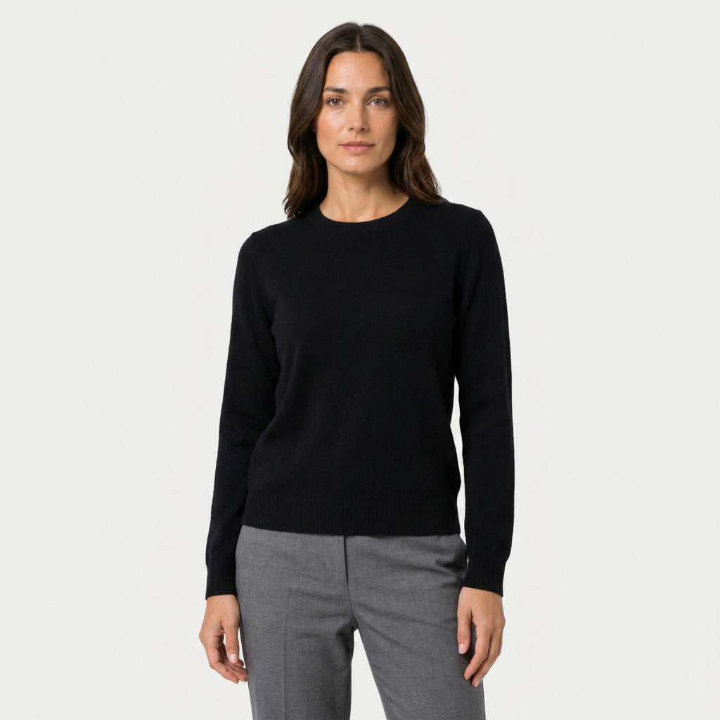 Women's Fitted Crew Neck Jumper in Black | Frampton – front view