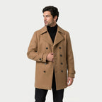 Men's double-breasted overcoat in Camel | Saxtead – front view