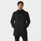 Men's double-breasted overcoat in Black | Saxtead – front view