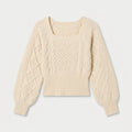 Women's cropped cable knit jumper with puff sleeves in Cream | Ickleton – front view