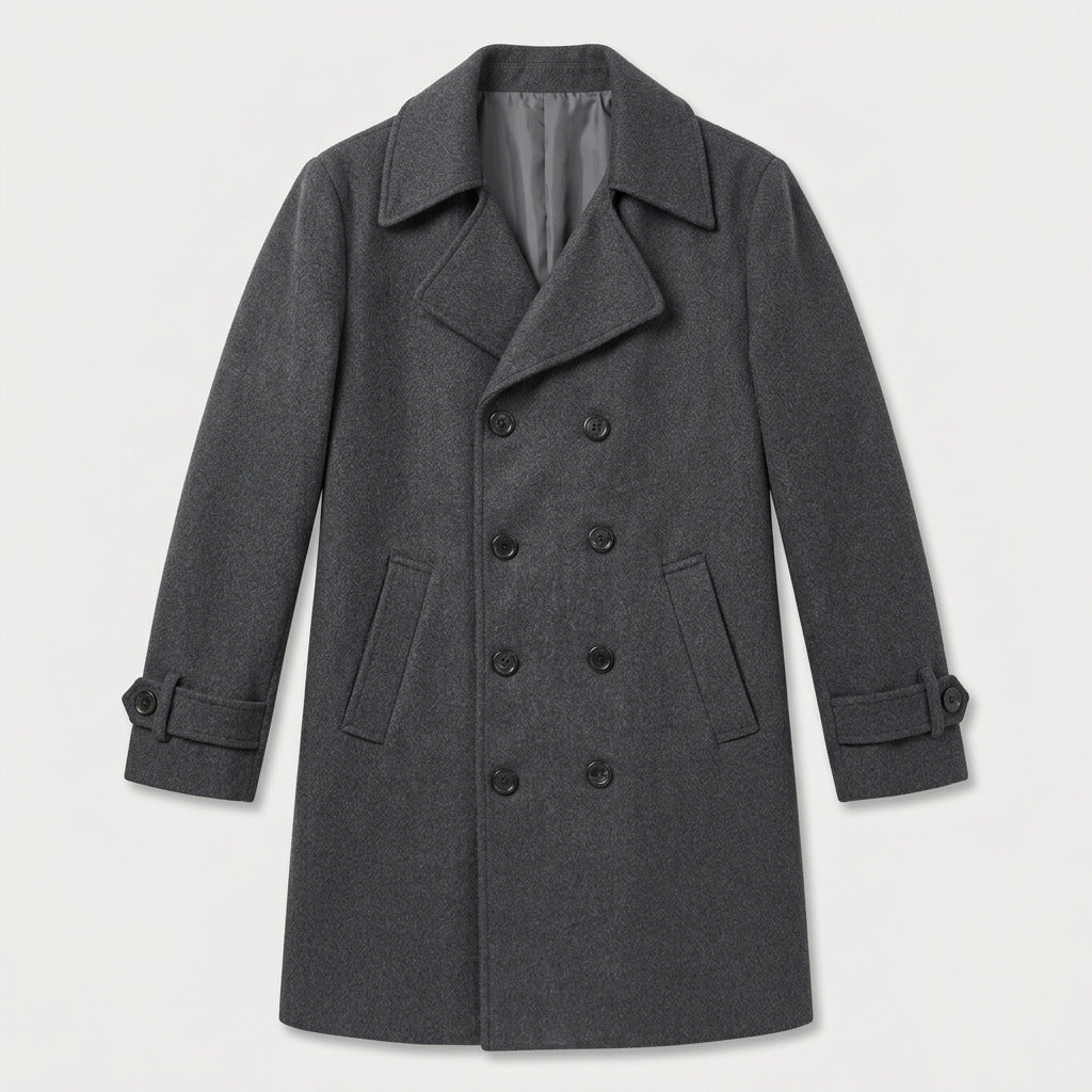 Men's double-breasted overcoat in Grey | Saxtead – front view