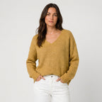 Women's Ribbed V-Neck Jumper in Mustard | Glaisdale – front view