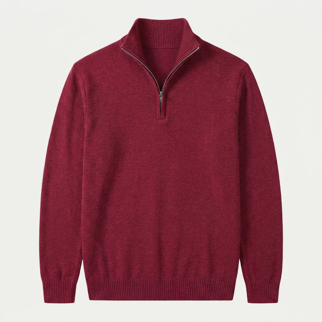 Men's half-zip jumper in Burgundy | Ugthorpe – front view