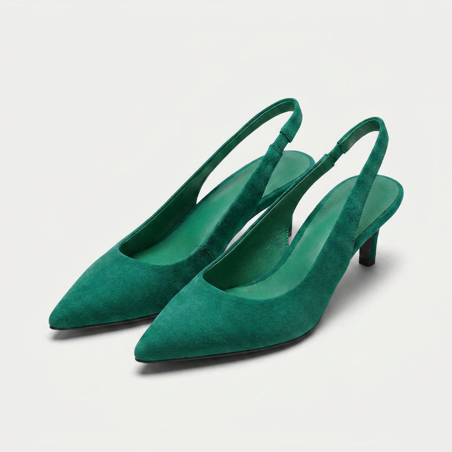 Women's slingback kitten heels in Emerald | Bledlow – front view