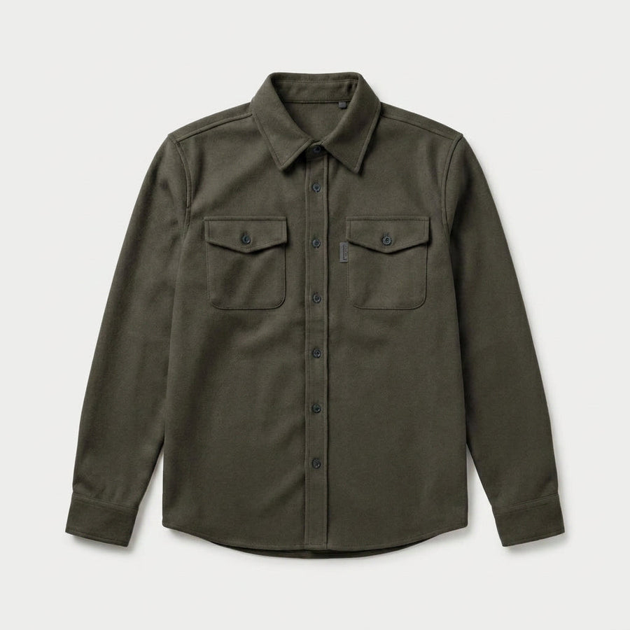 Men's brushed overshirt in Olive | Nettlecombe – front view