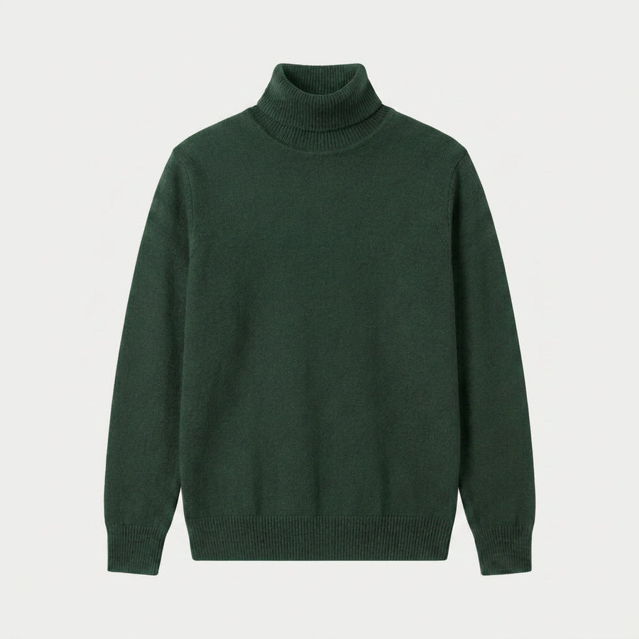 Men's roll neck jumper in Dark Green | Wambrook – front view