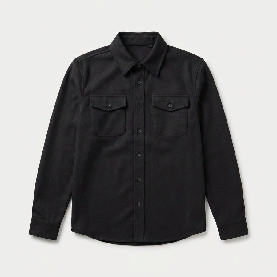 Men's brushed overshirt in Black | Nettlecombe – front view
