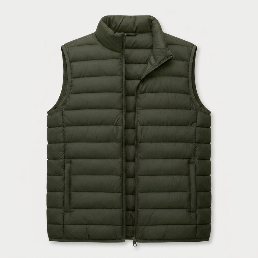 Men's Quilted Puffer Gilet in Olive | Sherston – front view