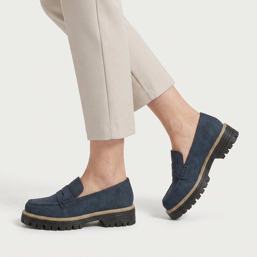 Women's chunky loafers in Navy | Fingest – side view