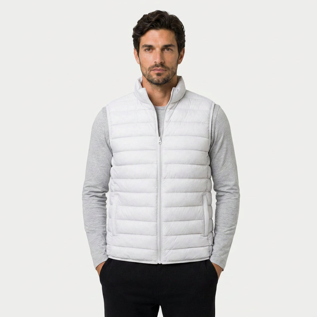 Men's Quilted Puffer Gilet in White | Sherston – front view