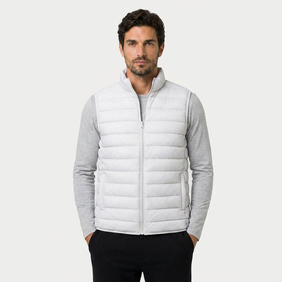 Men's Quilted Puffer Gilet in White | Sherston – front view