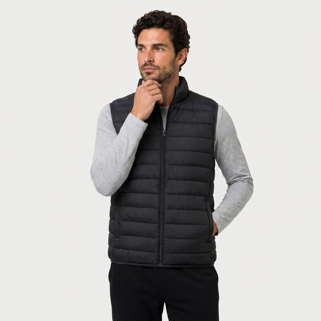 Men's Quilted Puffer Gilet in Black | Sherston – front view