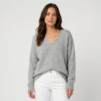 Women's Ribbed V-Neck Jumper in Light Grey | Glaisdale – front view